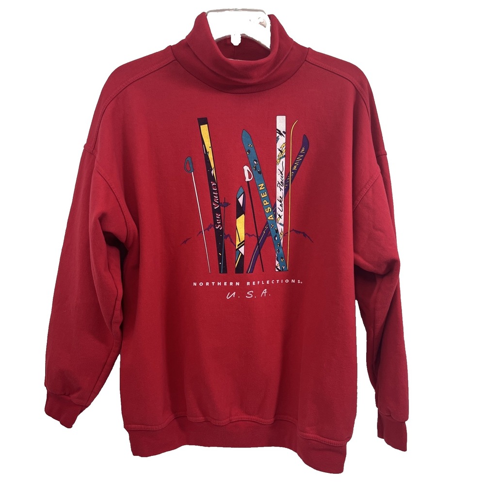 Northern Reflections Turtleneck Sweatshirt Ski USA Women's Size L Red Cotton